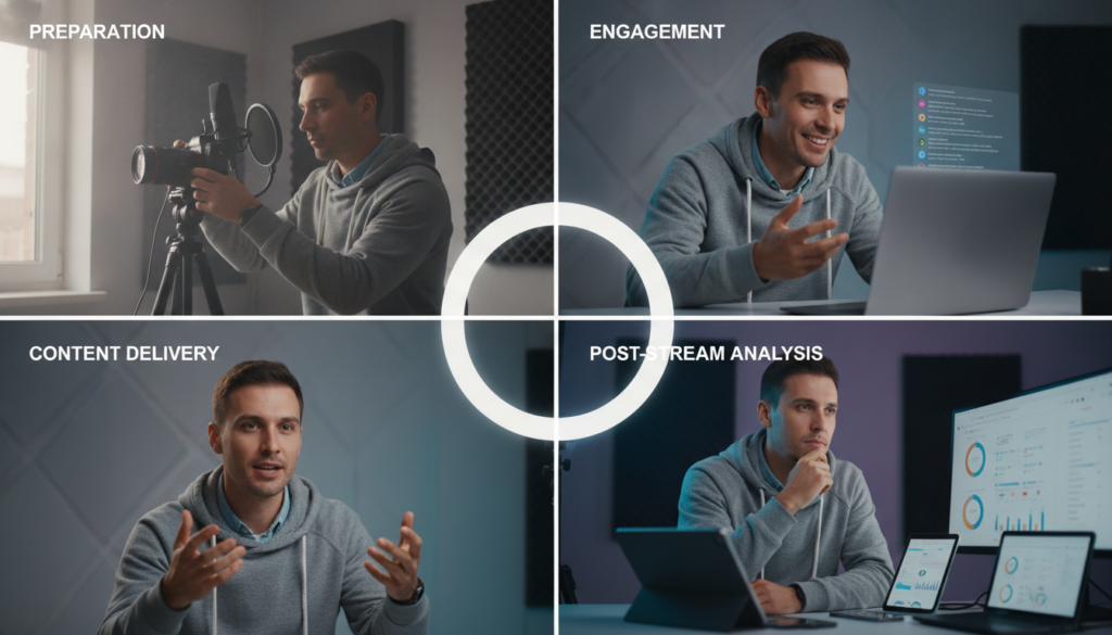 découvrez les 4 étapes clés pour réussir un live stream efficace et percutant, et captez l'attention de votre audience avec une diffusion professionnelle et engageante.